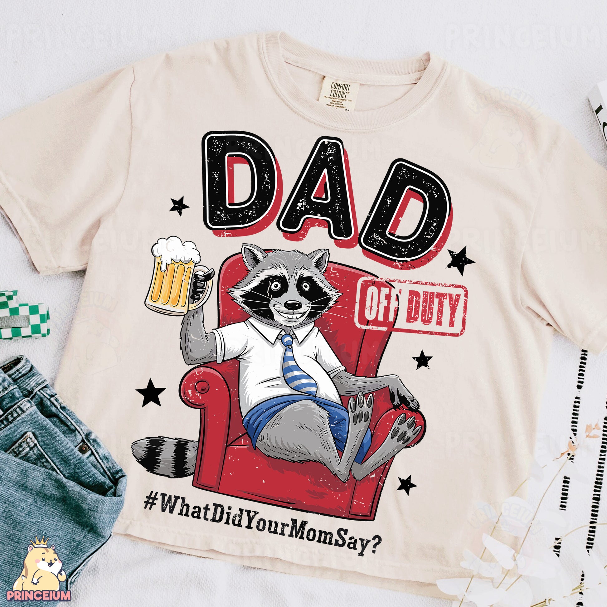 a raccoon is sitting on a chair with a beer