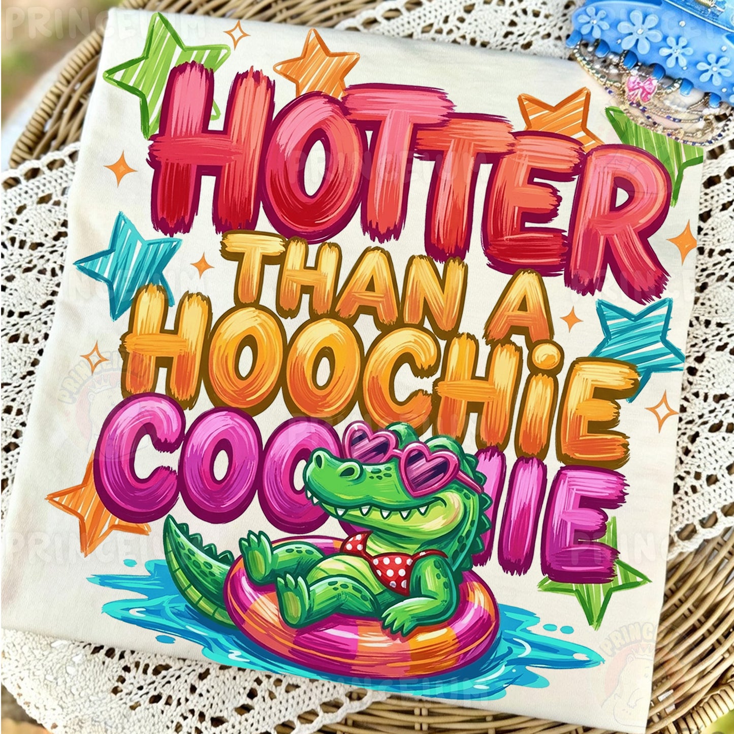 Hotter Than A Hoochie Coochie Sublimation Design PNG | Funny Alligator Pool Float Digital Download
