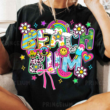 a woman sitting on a couch wearing a black shirt