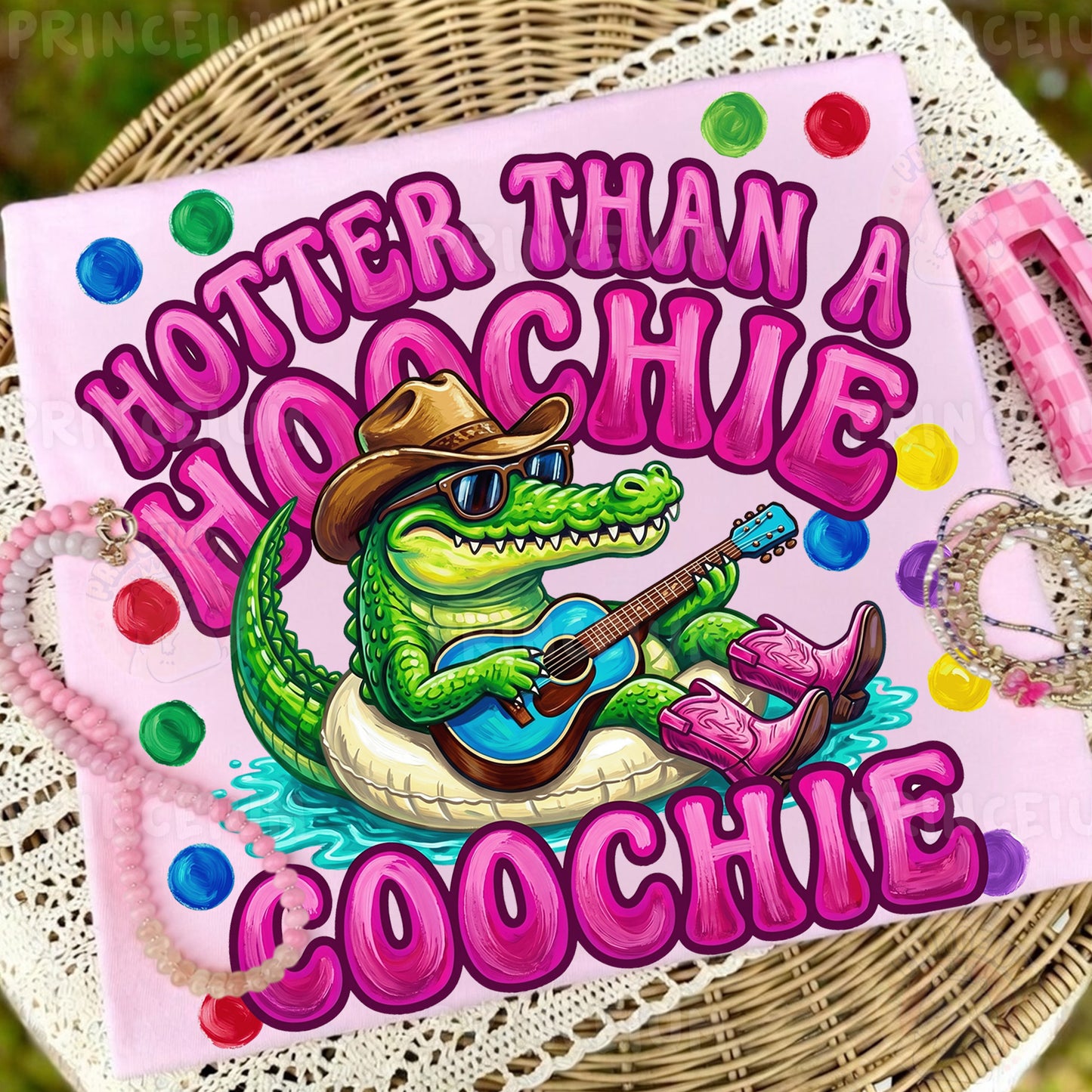 Hotter Than A Hoochie Coochie Sublimation Design PNG | Funny Alligator Cowboy Digital Download
