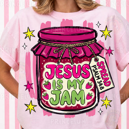 Jesus Is My Jam Sublimation Design PNG Christian Strawberry Jam Jar Digital Download