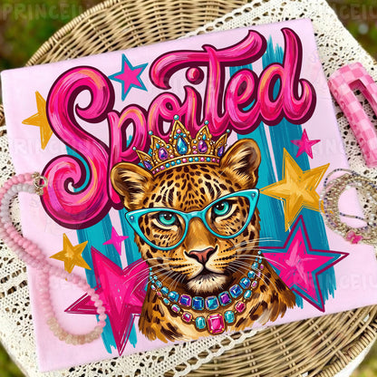 Spoiled Sublimation Design PNG  Glam Leopard with Crown Digital Download
