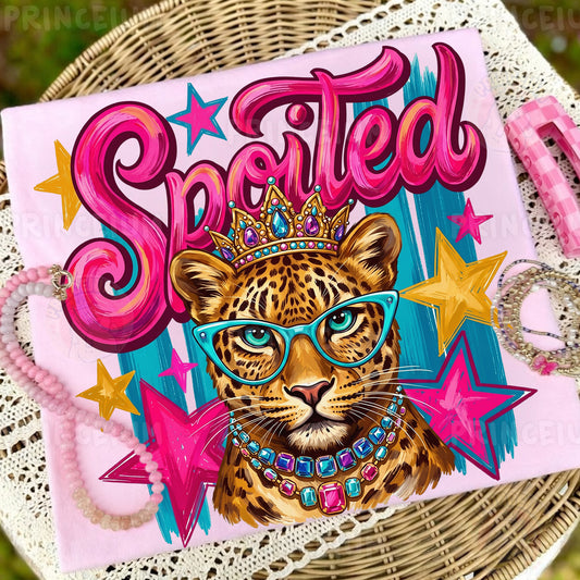 Spoiled Sublimation Design PNG  Glam Leopard with Crown Digital Download