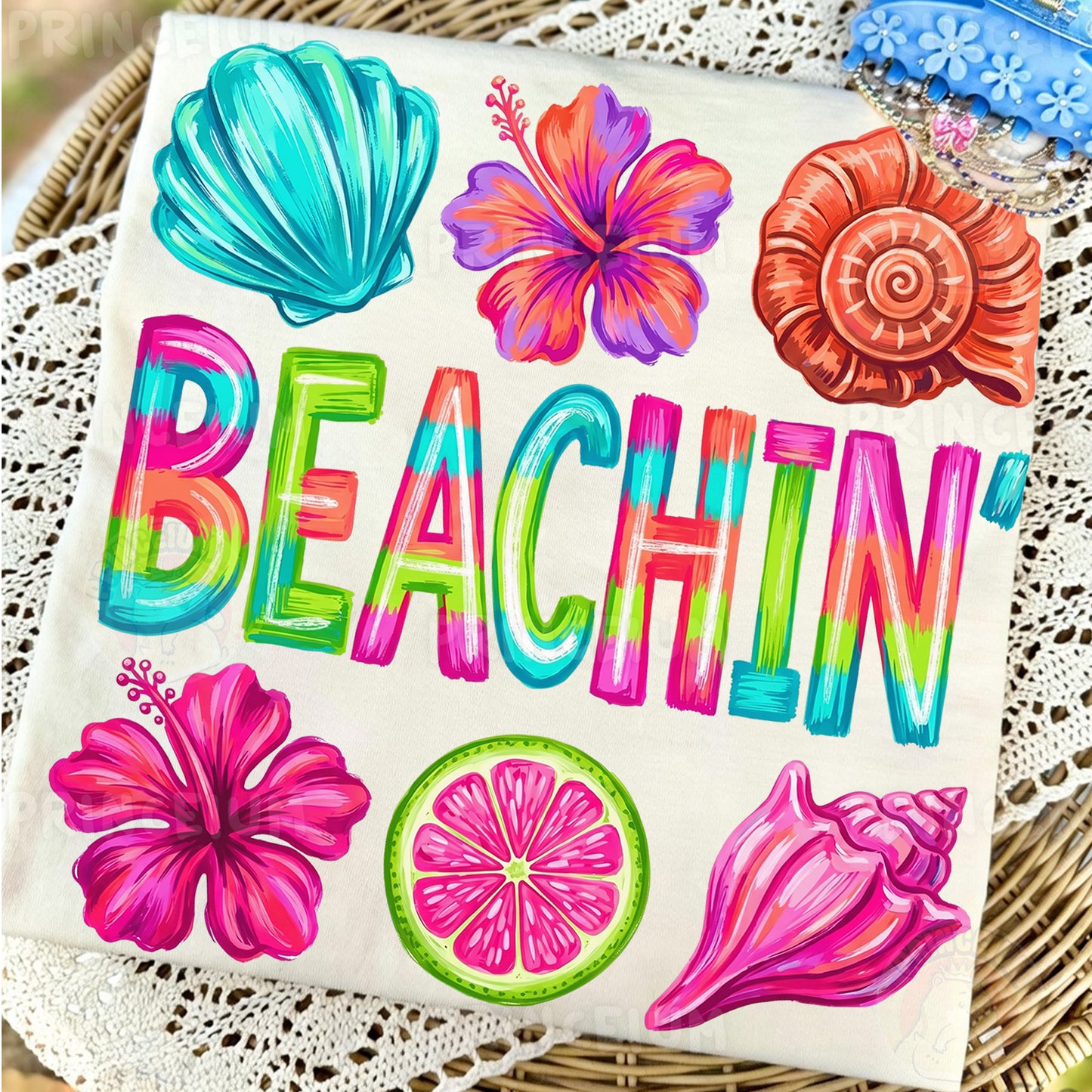Beachin PNG, Tropical Summer Shirt Design, Cute Coastal Graphic, Retro Beach Sublimation