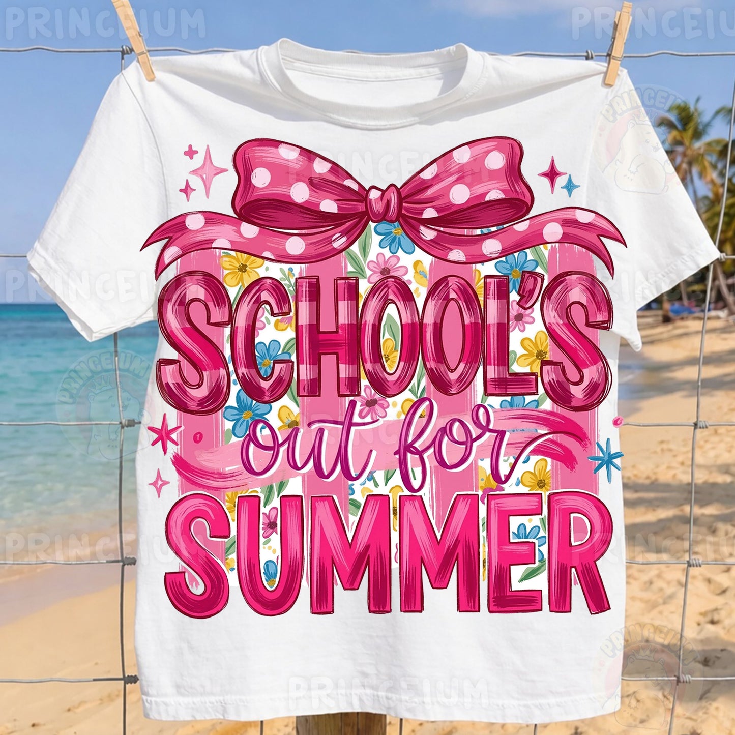 School's Out For Summer Sublimation Design PNG | Pink Bow Floral Digital Download