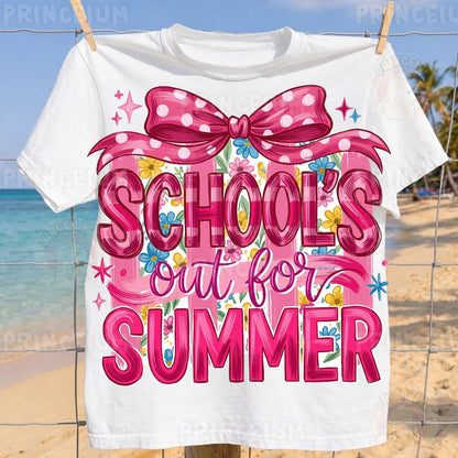 School's Out For Summer Sublimation Design PNG | Pink Bow Floral Digital Download
