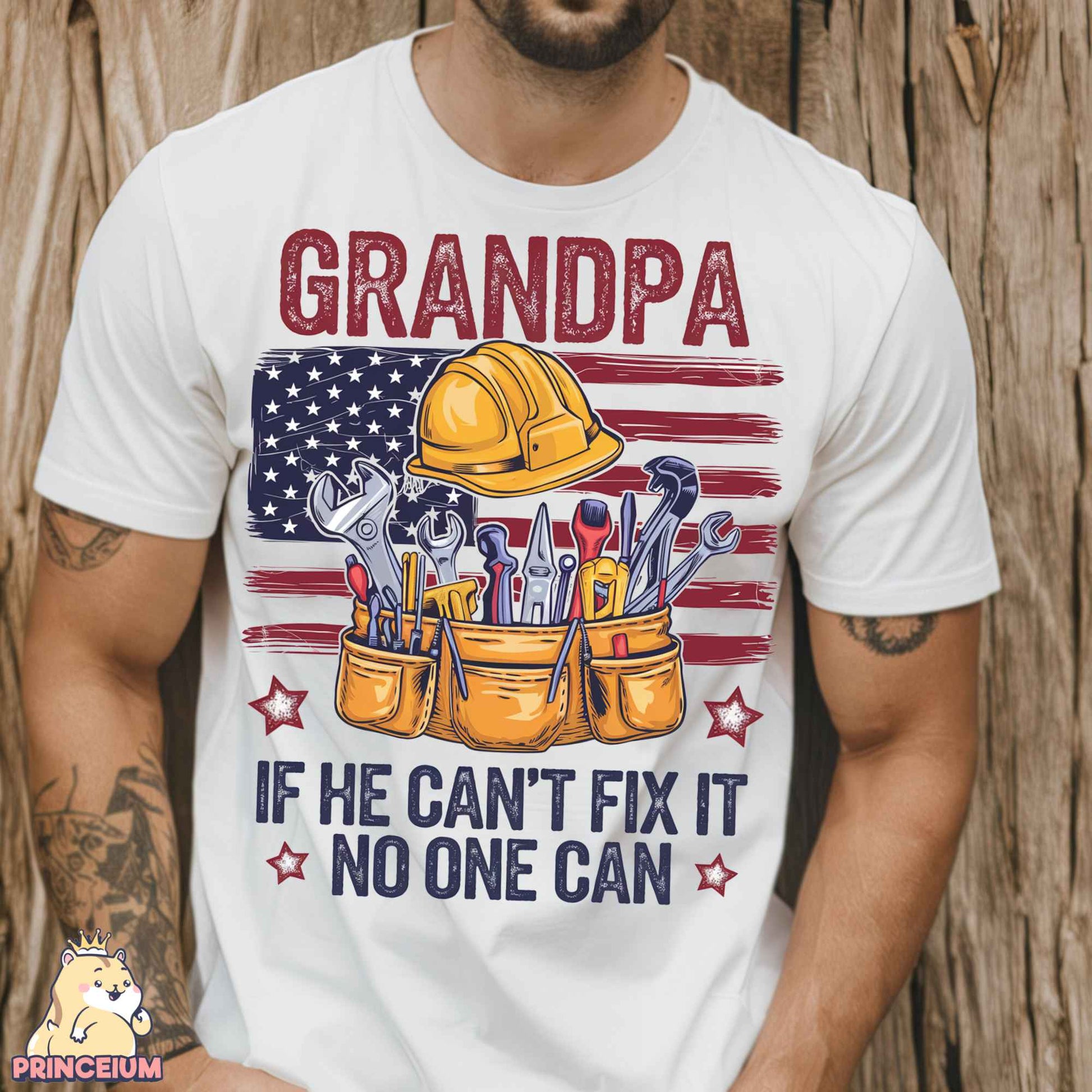 a man wearing a t - shirt with a picture of a construction worker