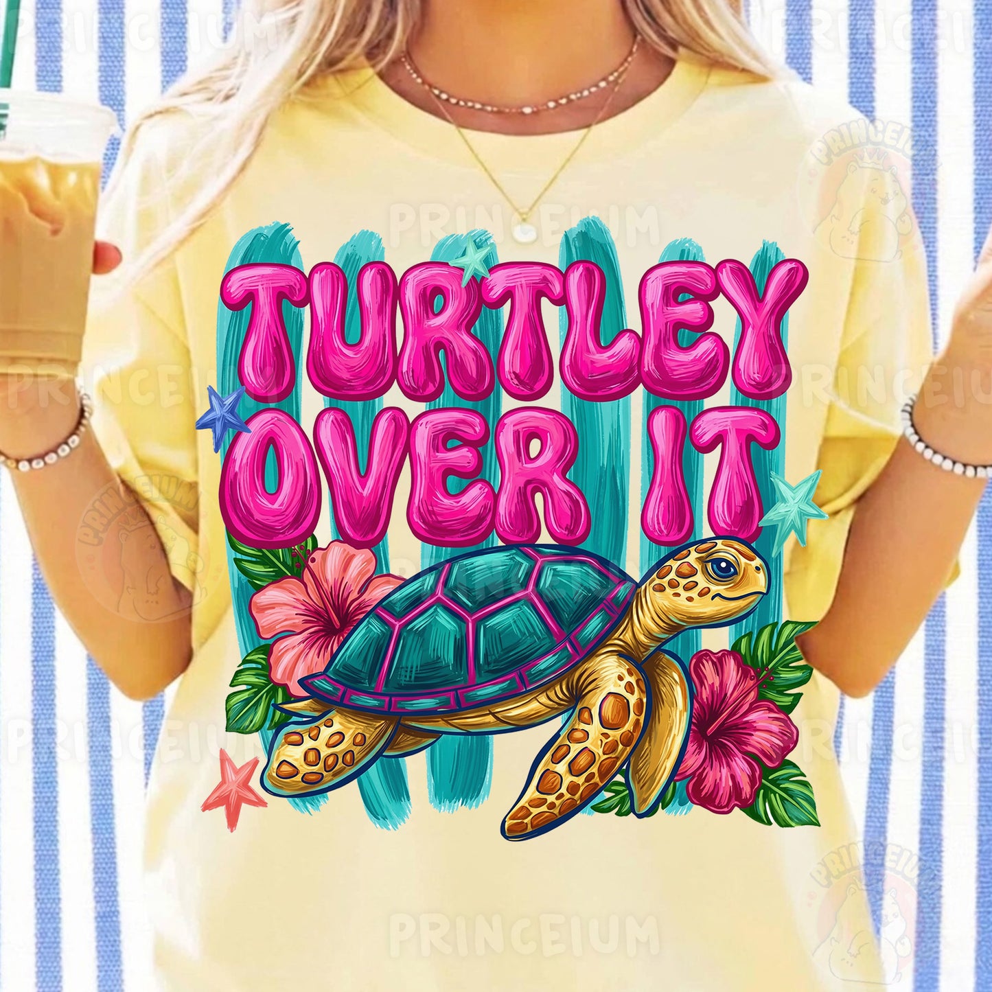 Turtley Over It Sublimation Design PNG | Cute Sea Turtle Hibiscus Digital Download