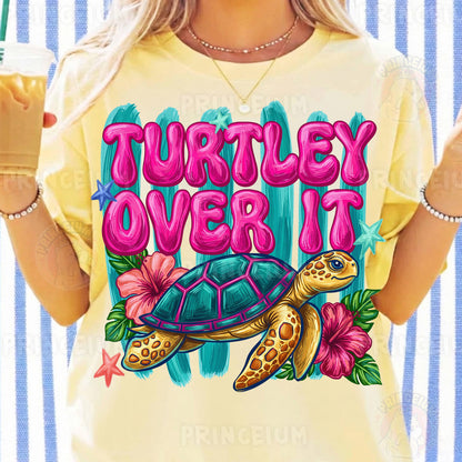 Turtley Over It Sublimation Design PNG | Cute Sea Turtle Hibiscus Digital Download