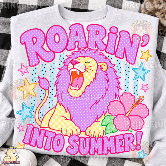 Roarin' Into Summer Sublimation Design PNG | Cute Lion Summer Digital Download