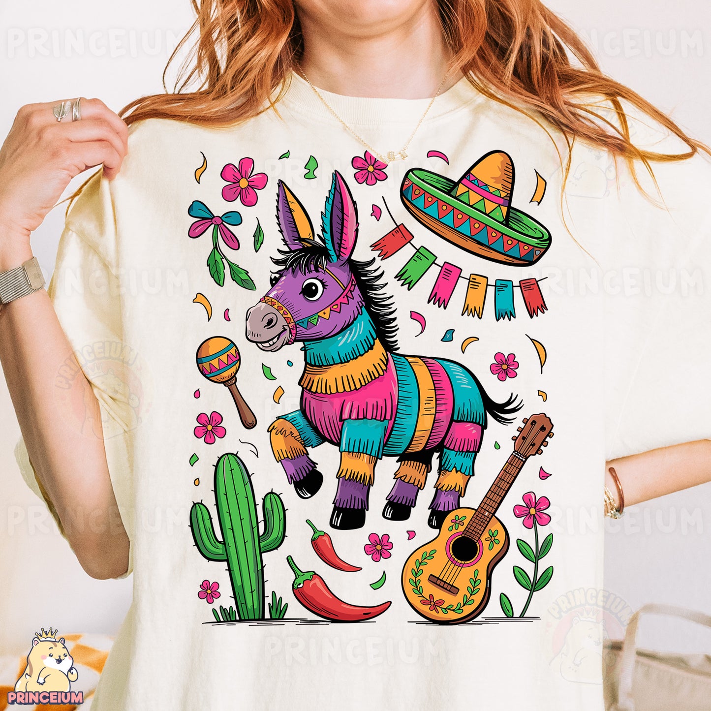 a woman wearing a t - shirt with a mexican donkey on it