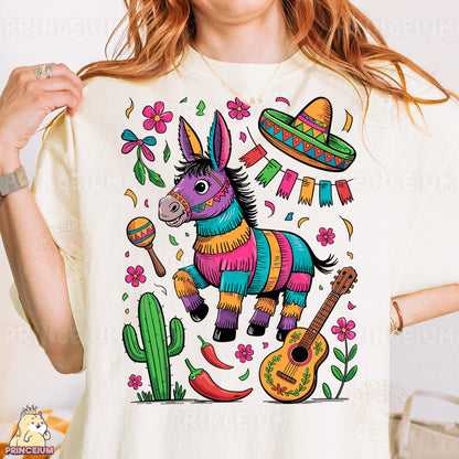 a woman wearing a t - shirt with a mexican donkey on it