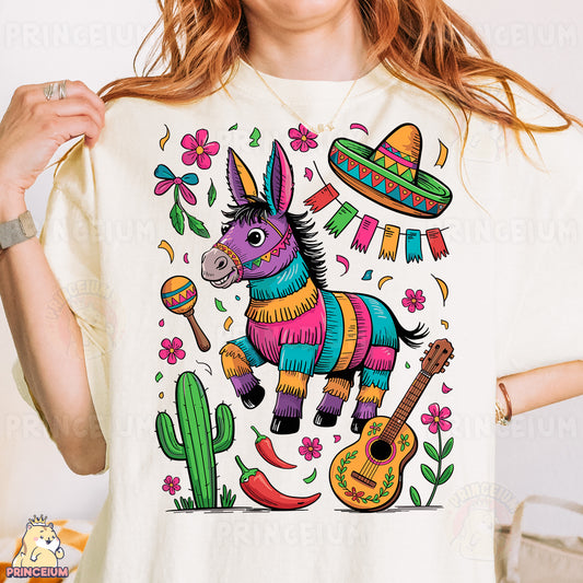 a woman wearing a t - shirt with a mexican donkey on it
