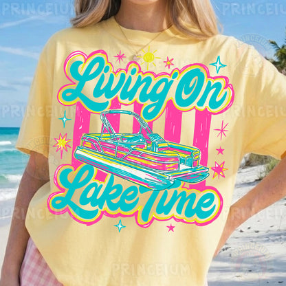 Living On Lake Time Sublimation Design PNG | Pontoon Boat Lake Life Digital Download