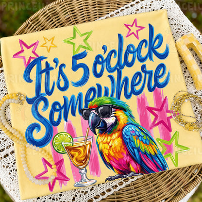 It's 5 O'Clock Somewhere PNG - Funny Parrot Sublimation Design for Shirts