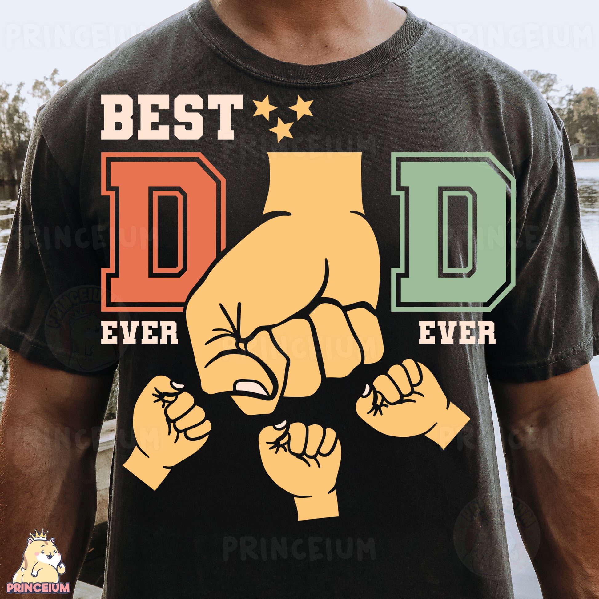 a man wearing a t - shirt that says best dad ever