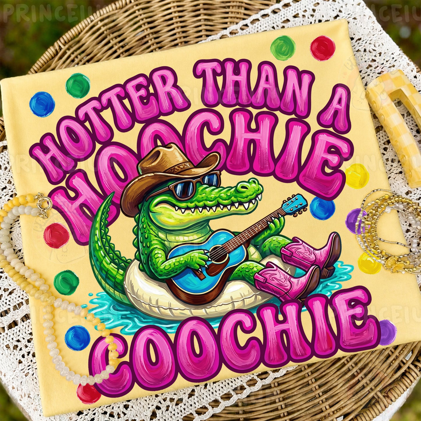 Hotter Than A Hoochie Coochie Sublimation Design PNG | Funny Alligator Cowboy Digital Download
