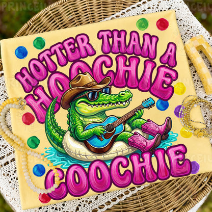 Hotter Than A Hoochie Coochie Sublimation Design PNG | Funny Alligator Cowboy Digital Download