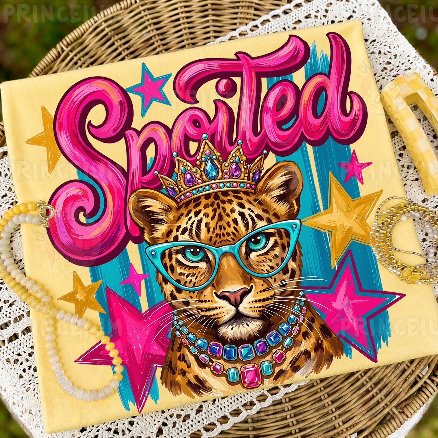 Spoiled Sublimation Design PNG  Glam Leopard with Crown Digital Download