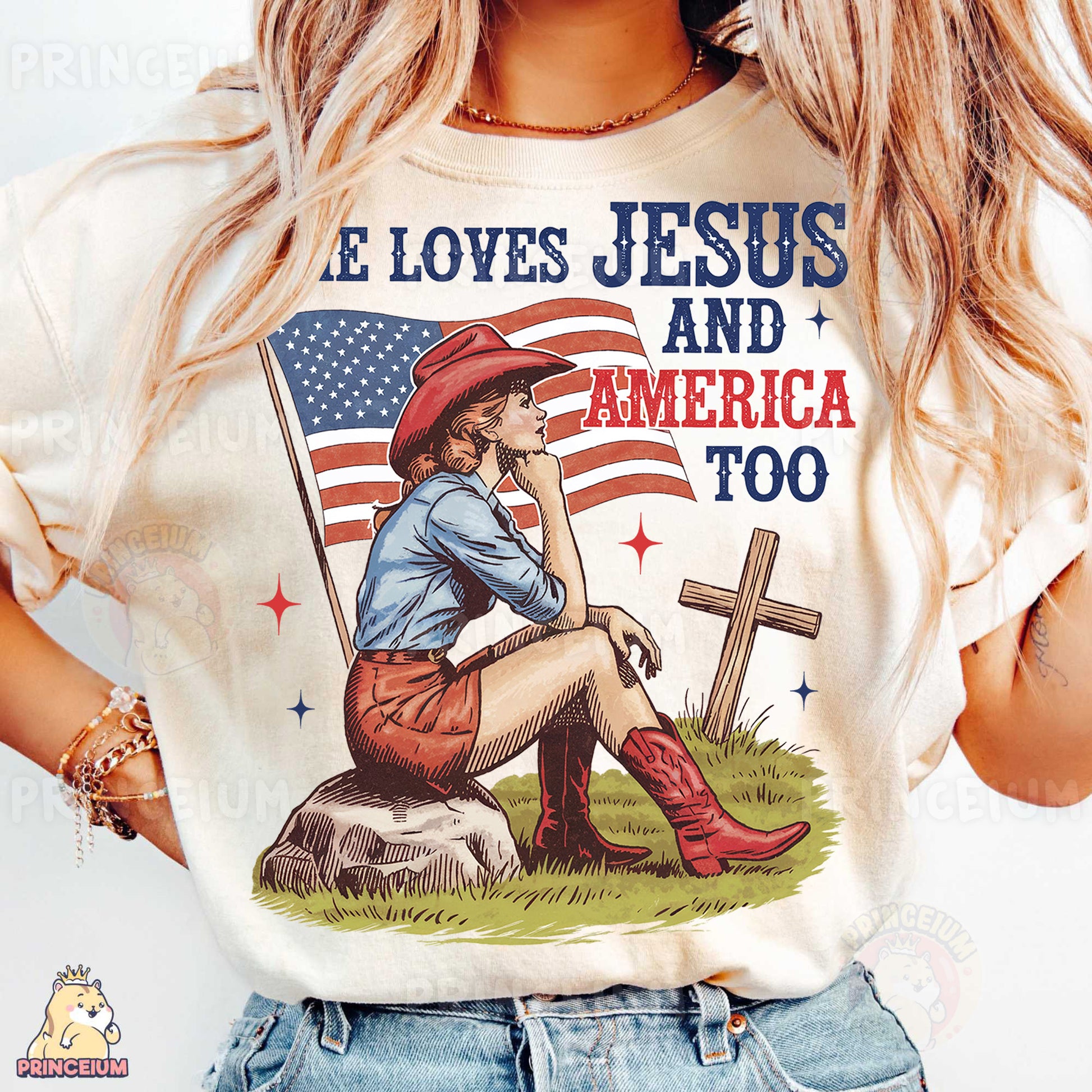 a woman wearing a t - shirt with a picture of a woman sitting on a