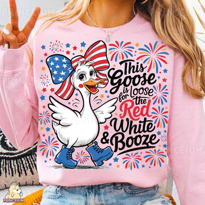 a woman wearing a pink shirt with an american flag on it