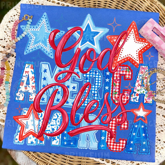 God Bless America PNG, Patriotic Fourth of July Shirt Design, Retro USA Sublimation Graphic