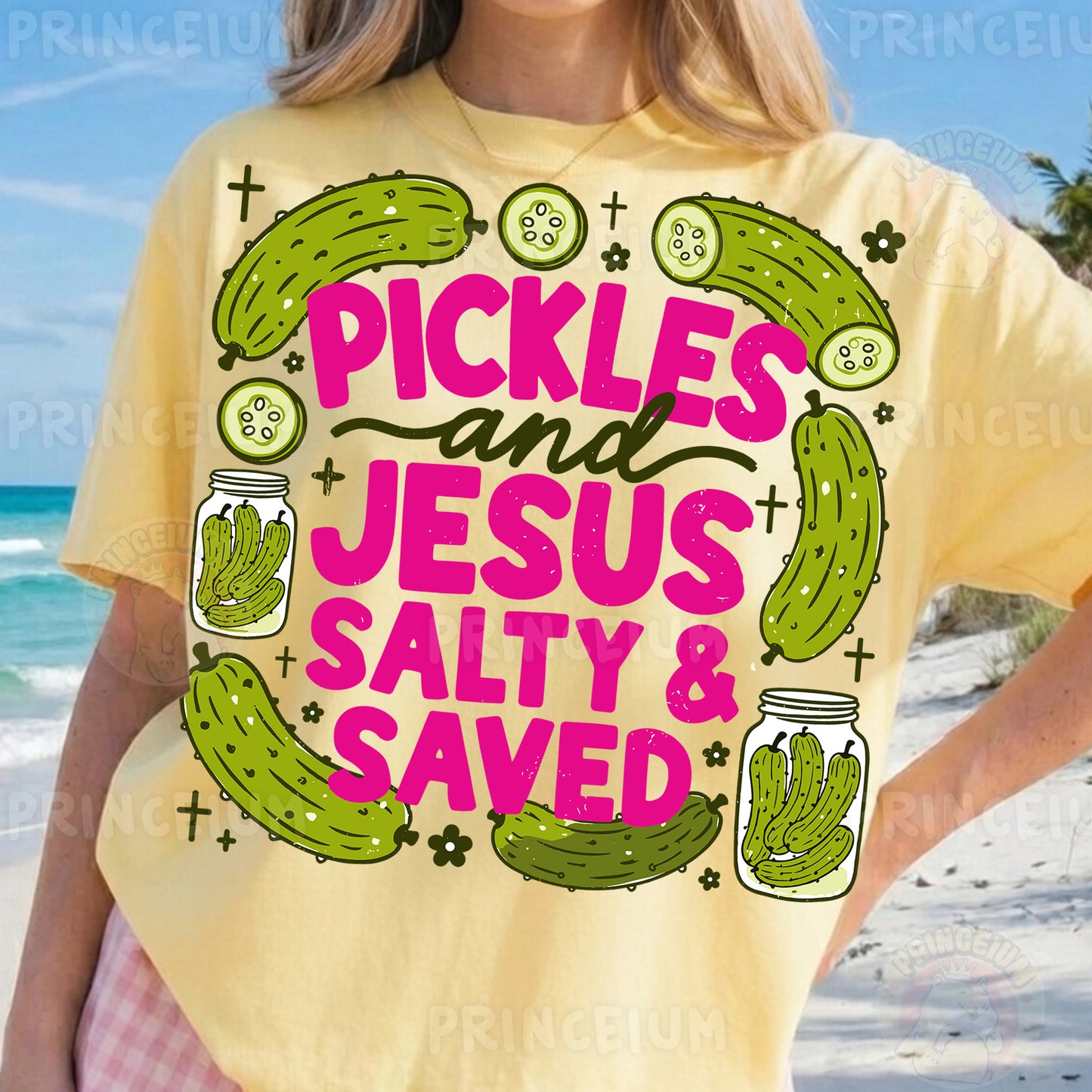 Pickles and Jesus Salty & Saved Sublimation Design PNG Funny Christian Digital Download