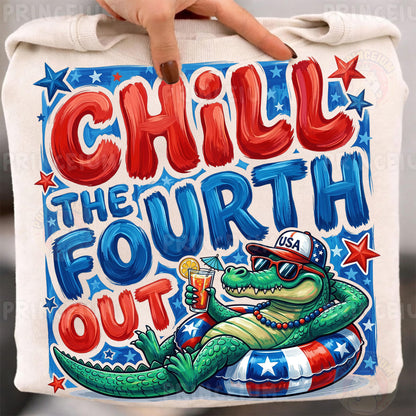 Chill The Fourth Out PNG, Funny 4th of July Alligator Shirt Design, Patriotic Summer Sublimation