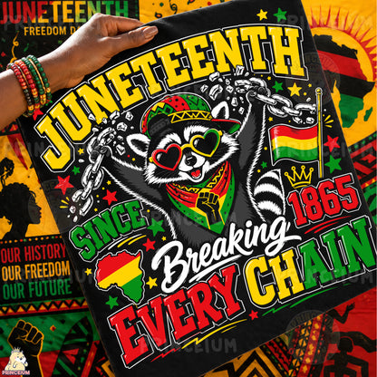 Juneteenth Raccoon Breaking Every Chain Sublimation Design PNG | Freedom Day 1865 Digital Download