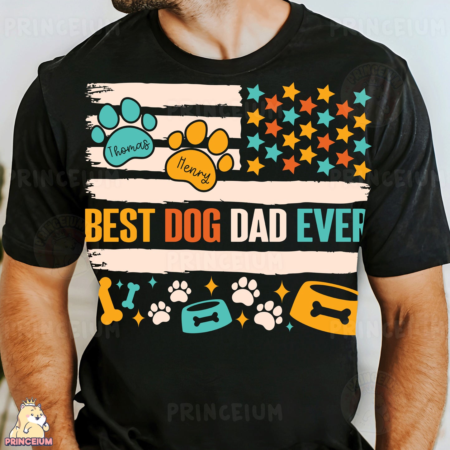 a man wearing a black t - shirt with the words best dog dad ever