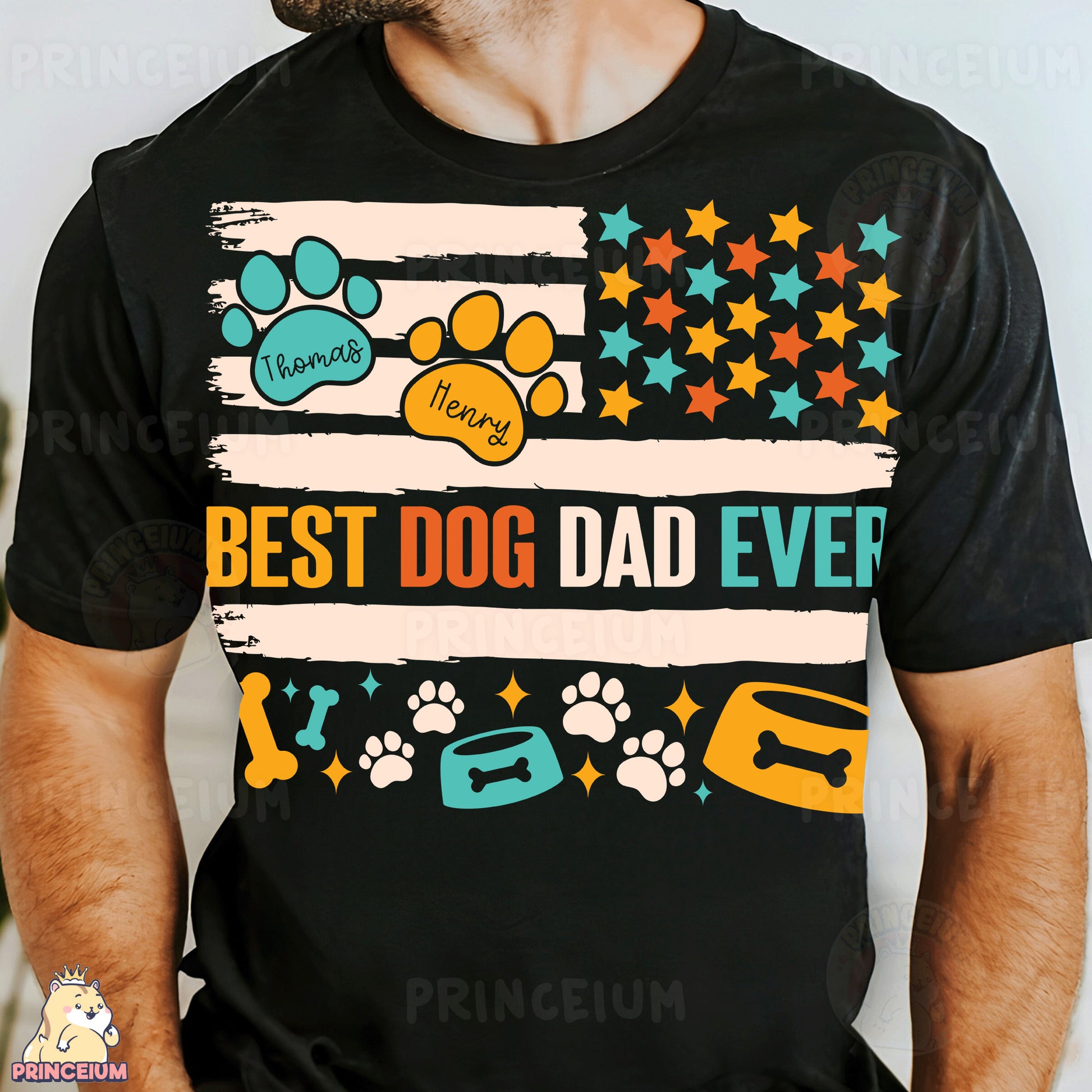 a man wearing a black t - shirt with the words best dog dad ever
