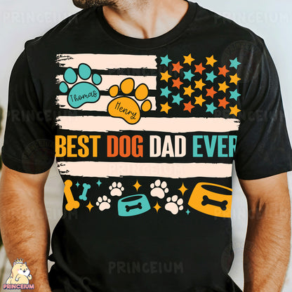 a man wearing a black t - shirt with the words best dog dad ever