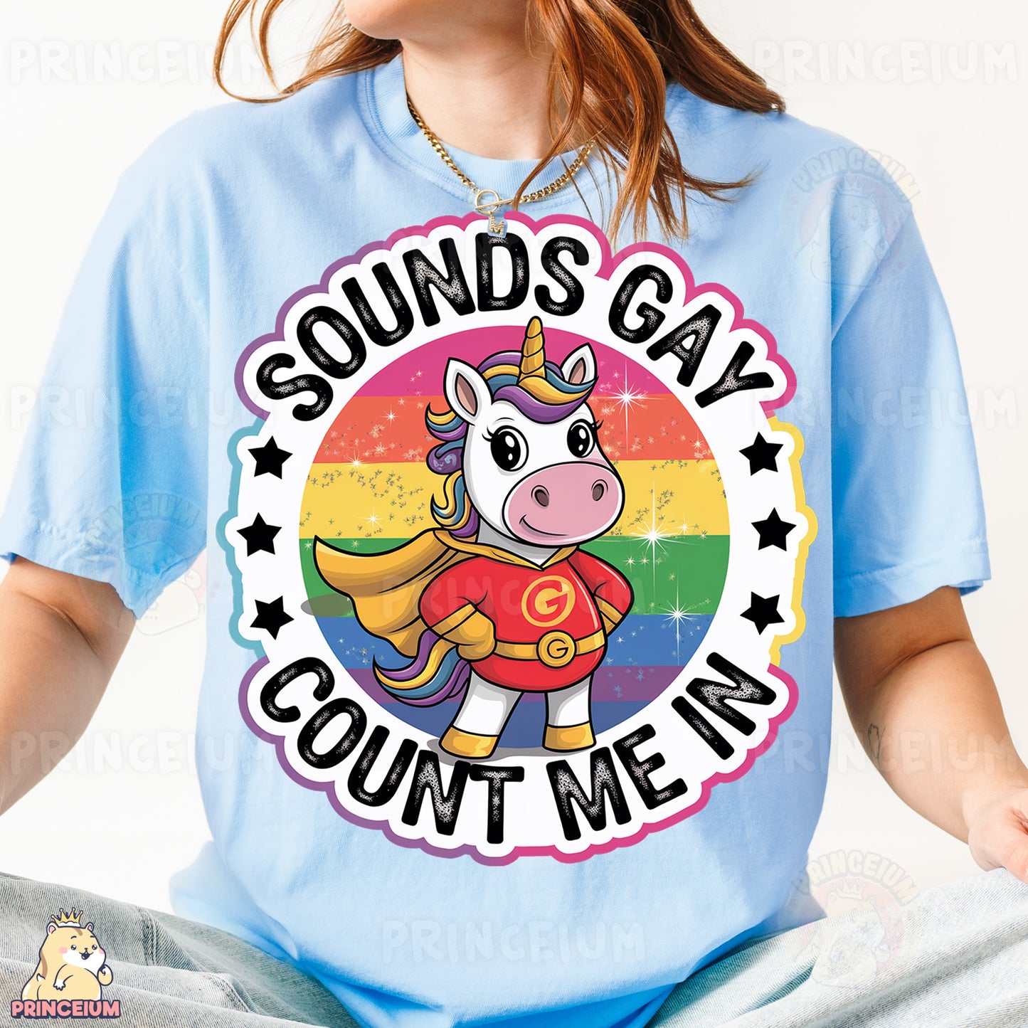 a girl wearing a t - shirt that says sounds gay count me in