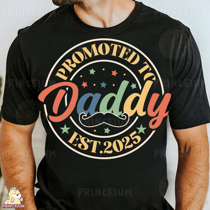 a man wearing a black t - shirt with a mustache and stars on it