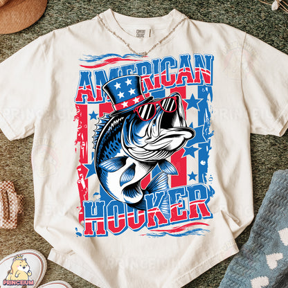 a white t - shirt with a fish on it