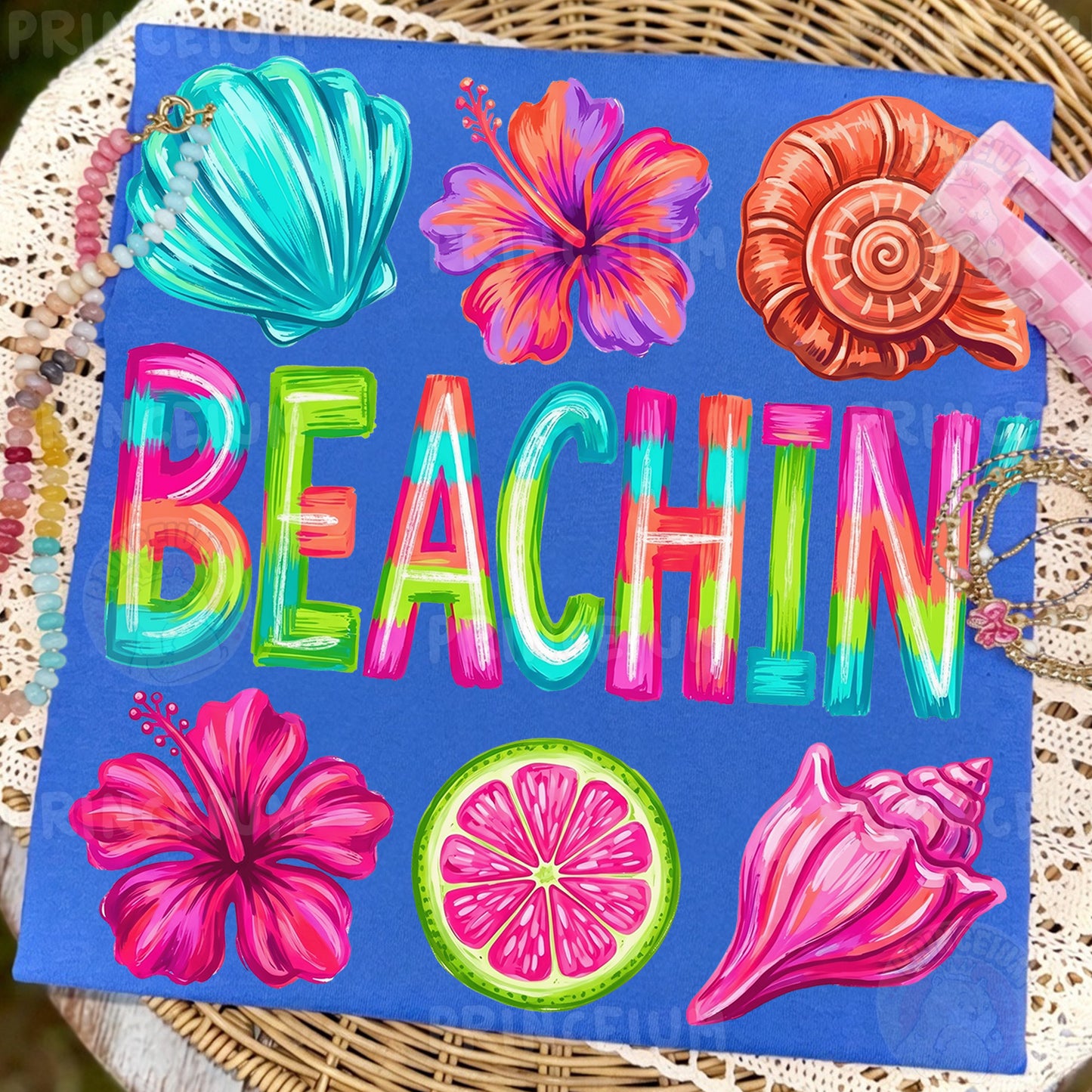 Beachin PNG, Tropical Summer Shirt Design, Cute Coastal Graphic, Retro Beach Sublimation