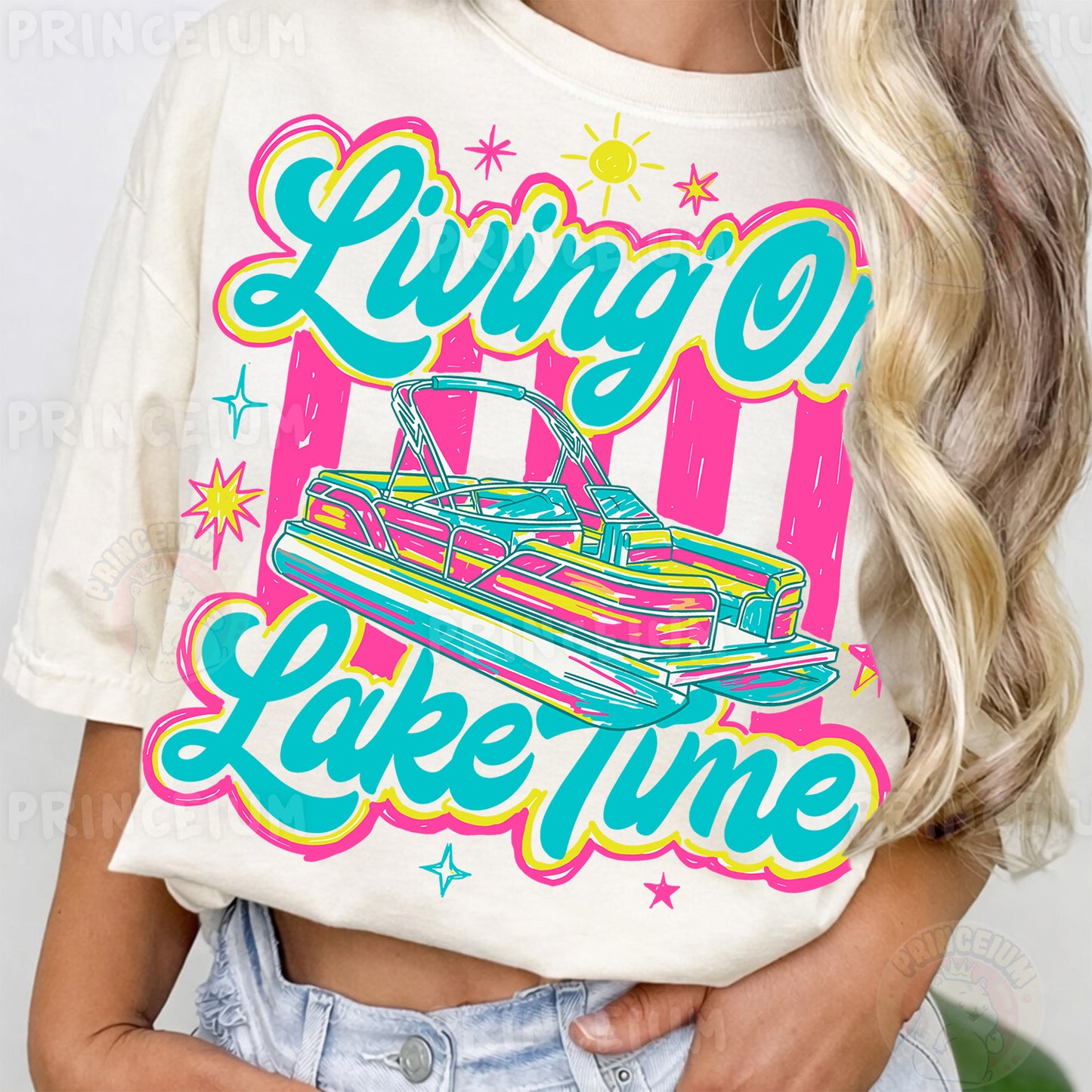 Living On Lake Time Sublimation Design PNG | Pontoon Boat Lake Life Digital Download