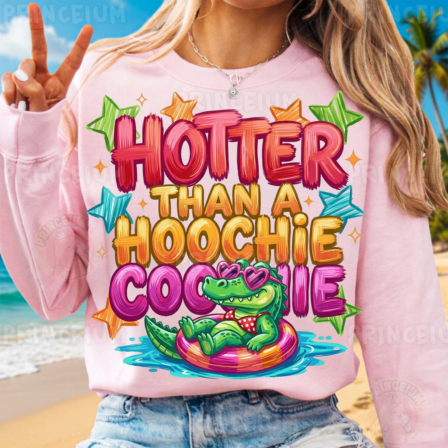 Hotter Than A Hoochie Coochie Sublimation Design PNG | Funny Alligator Pool Float Digital Download