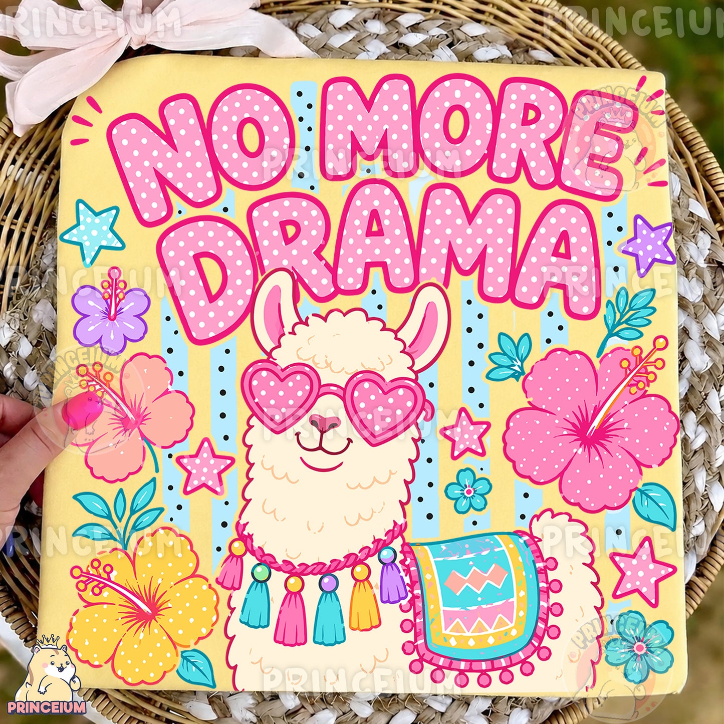 No More Drama Llama Sublimation Design PNG | Cute Llama with Heart Sunglasses Digital Download