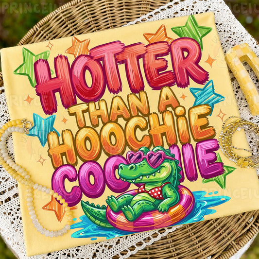 Hotter Than A Hoochie Coochie Sublimation Design PNG | Funny Alligator Pool Float Digital Download
