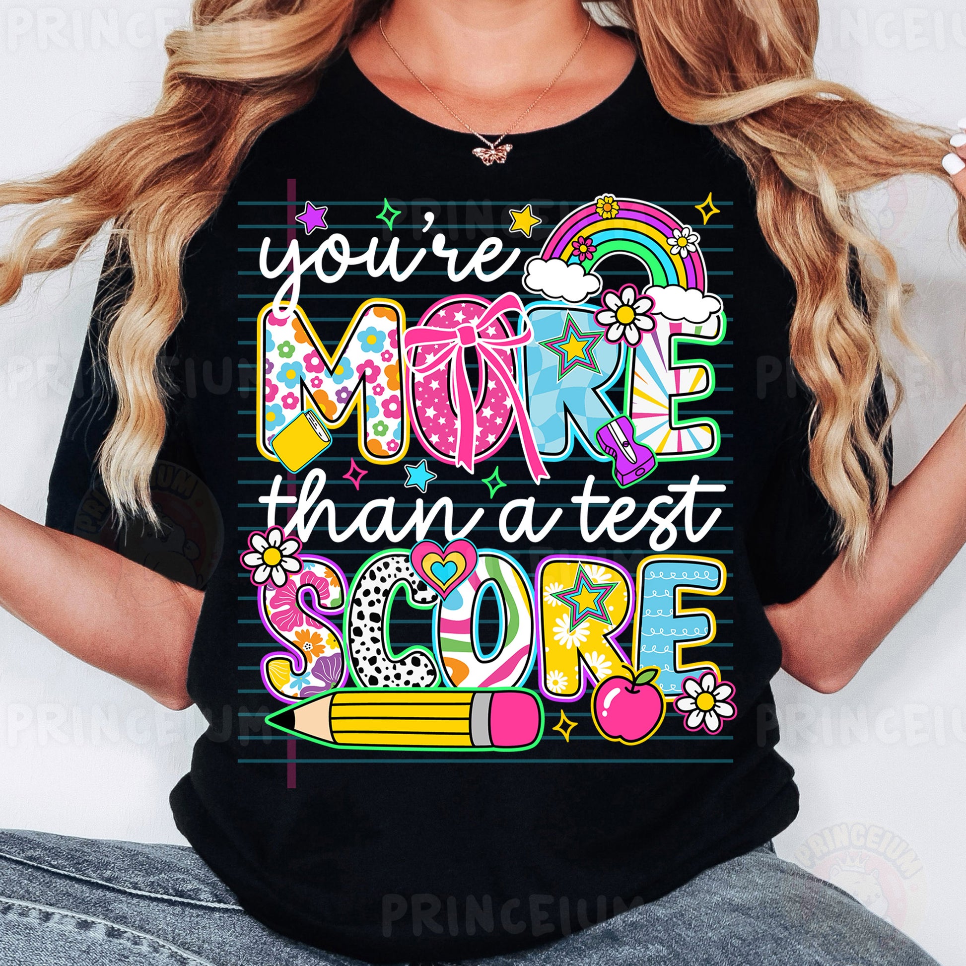 a woman wearing a t - shirt that says you're more than a test