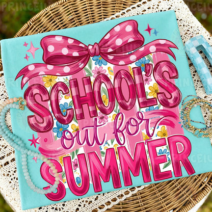 School's Out For Summer Sublimation Design PNG | Pink Bow Floral Digital Download