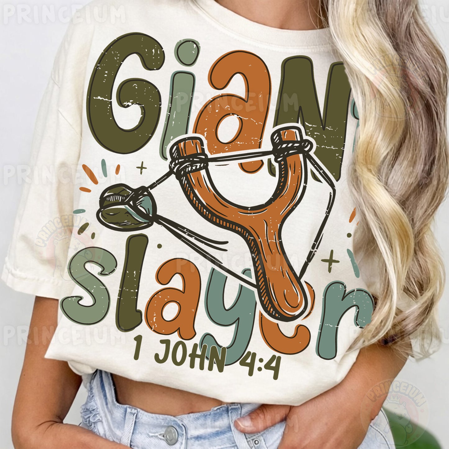 Giant Slayer Sublimation Design PNG | Christian Slingshot 1 John 4:4 Digital Download