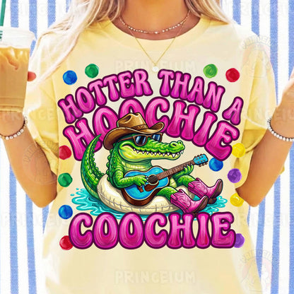 Hotter Than A Hoochie Coochie Sublimation Design PNG | Funny Alligator Cowboy Digital Download