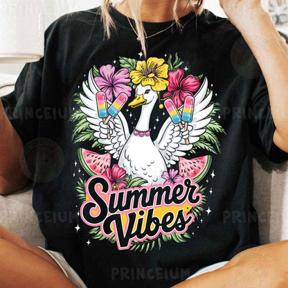 Summer Vibes Duck PNG – Cute Popsicle & Tropical Floral Digital Download