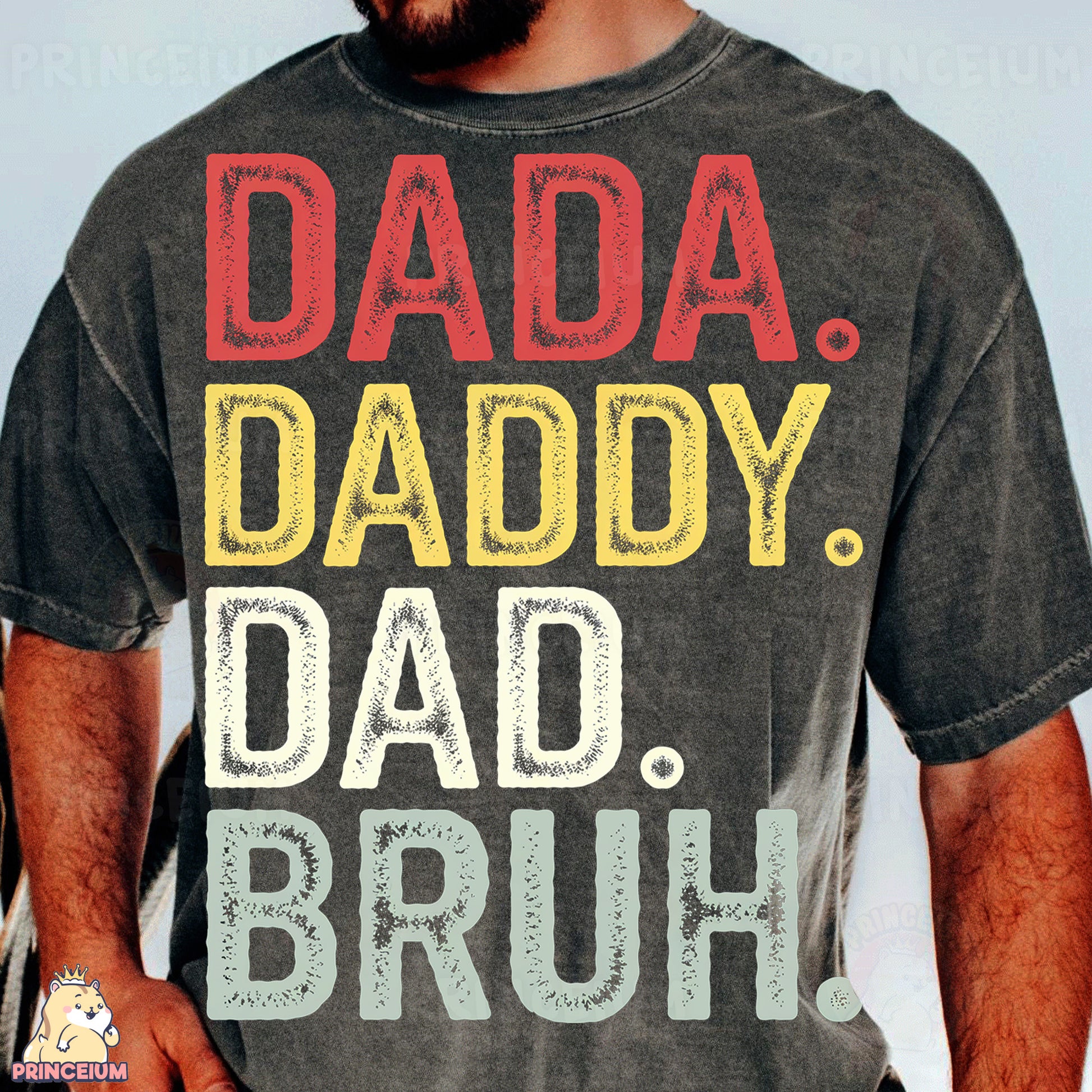 a man with a beard wearing a dad's t - shirt