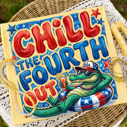 Chill The Fourth Out PNG, Funny 4th of July Alligator Shirt Design, Patriotic Summer Sublimation