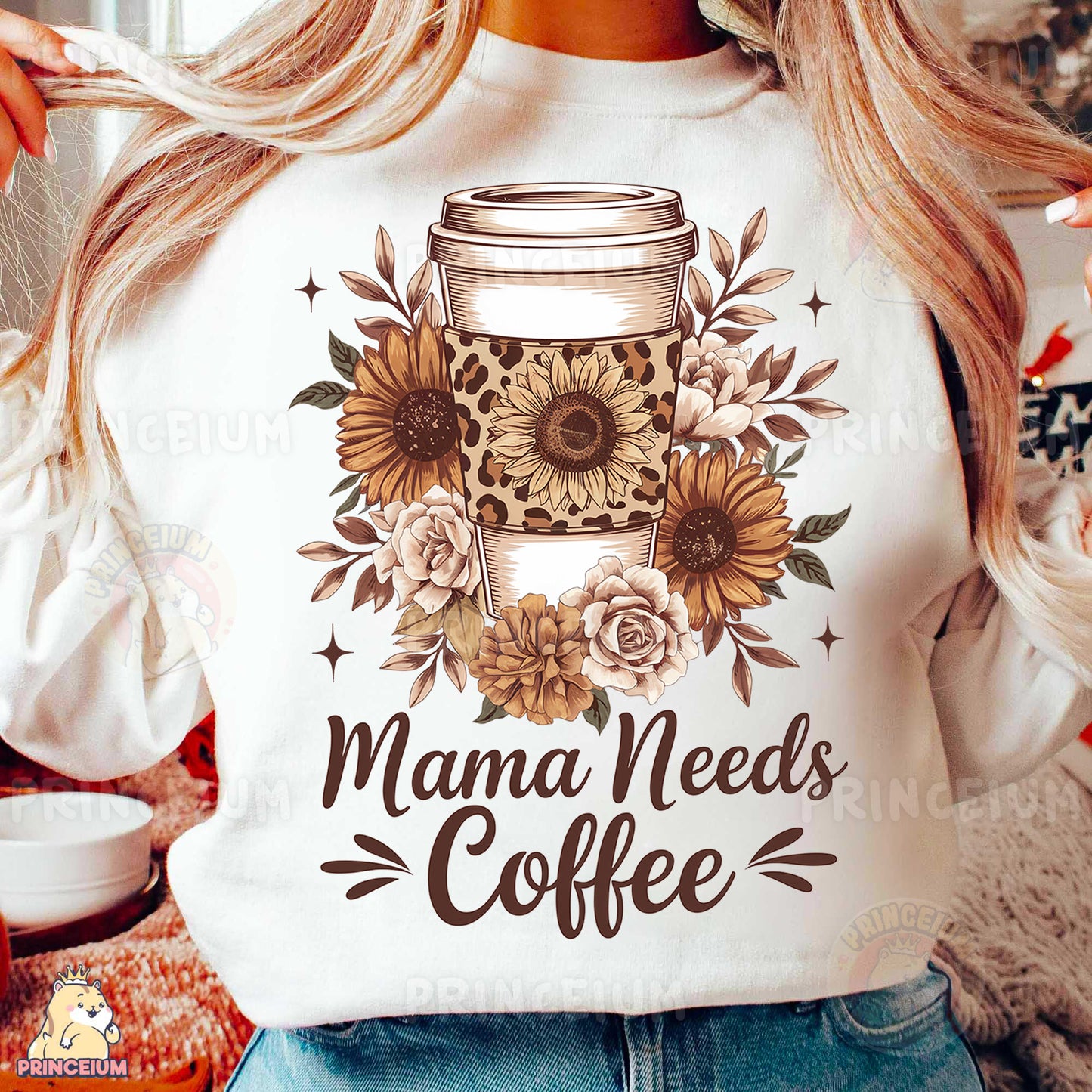 a woman wearing a shirt that says mama needs coffee