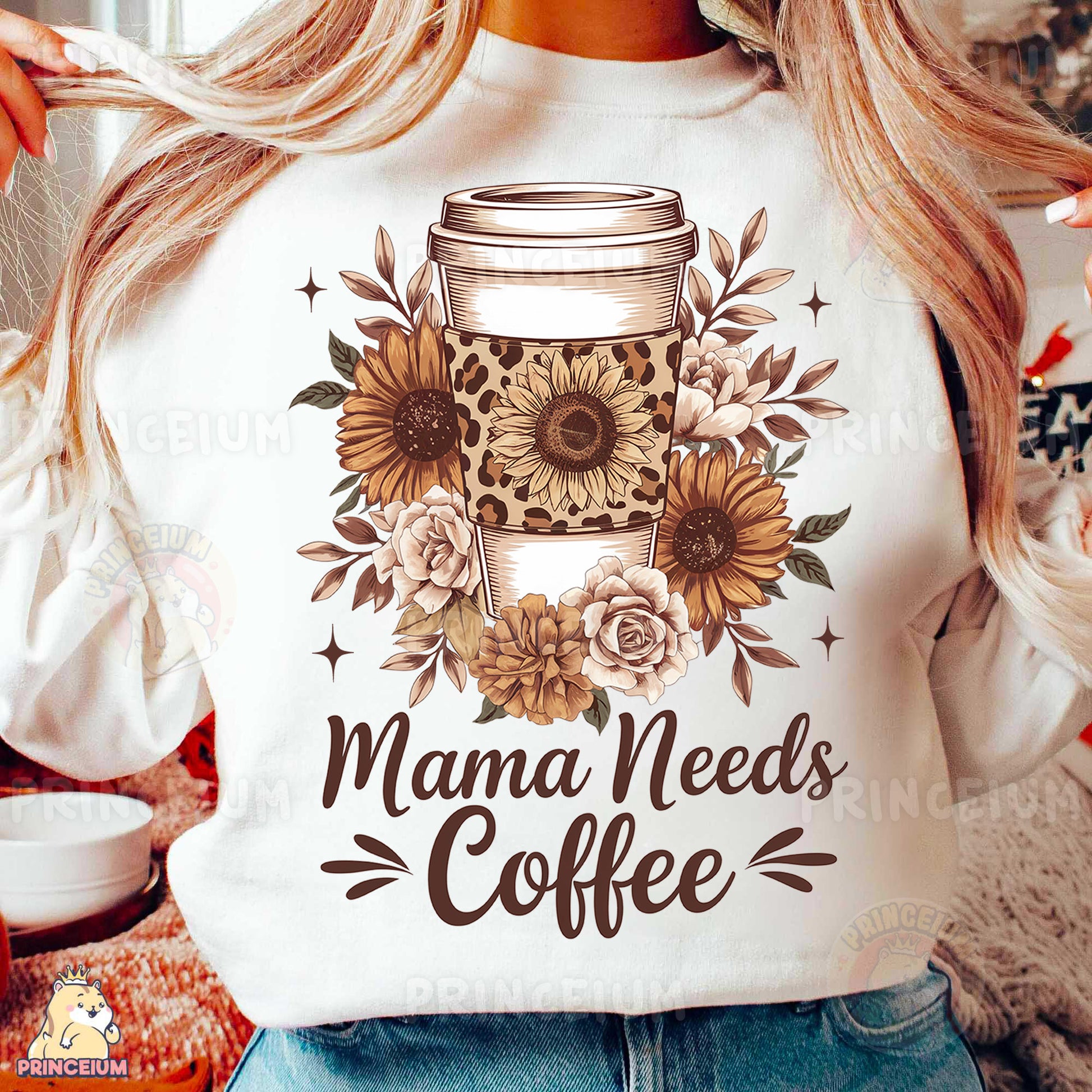 a woman wearing a shirt that says mama needs coffee