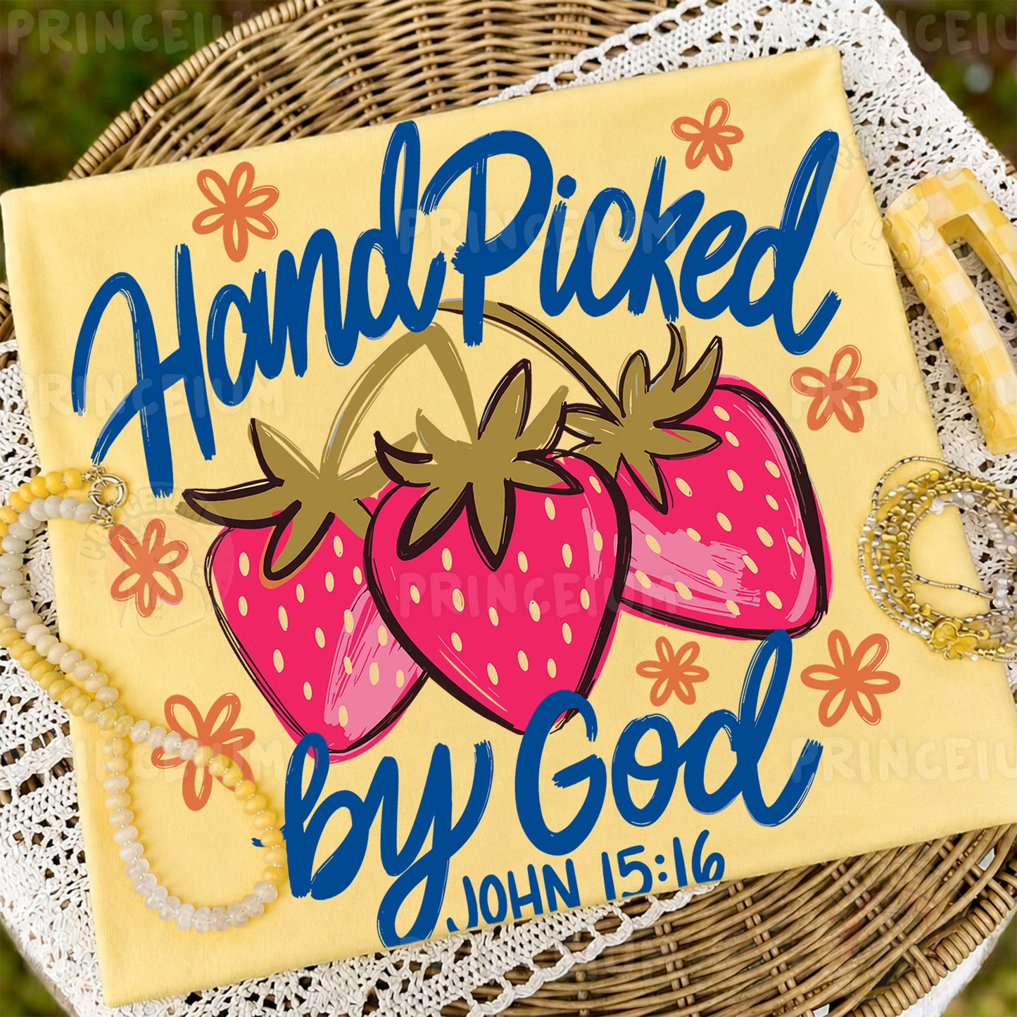 Hand Picked By God Sublimation Design PNG Strawberry Christian John 15:16 Digital Download